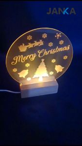 JANKA Plakat LED Natal Tulisan Merry Christmas Lampu Tidur Akrilik Gift Hampers Kado Ornamen Dekorasi Souvenir Model Grafir Dengan Lampu Christmas Acrylic Lamp
