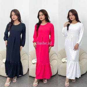 Fatma Long Dress Gamis Gaun Lengan Panjang Wanita Crinkle Airflow Anti Lecek Korean Style Terbaru Kekinian Ootd by Clashe
