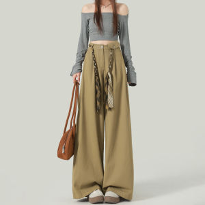 La Chapelle Brown Wide Leg Casual Pants Womens Sport Straight Tube Pants Autumn Winter Small Size High Waist Knitted Cotton