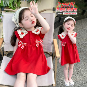 Stylish Summer Dress for Girls Baby New 2025 Red Color Childrens Princess Vest Kids Clothing Casual Style mid Waist Knitted Dress