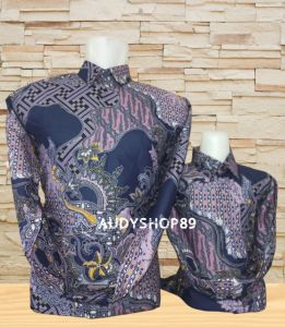Batik Couple ayah dan anak laki laki katun solo lapis furing warna navy ungu