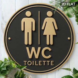 2D Flat Round WC Toilet Sign Black Gold Male Female Symbol Restroom Door Plaque for Restaurant Hotel Public Washroom Wall Mark