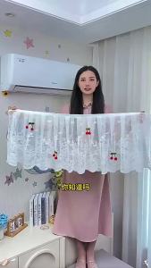 1Pc Lace Embroidery Flower Curtain Windproof Dust-proof Hanging Cover Anti-direct Blowing Air Conditioning Curtain Bedroom Decor