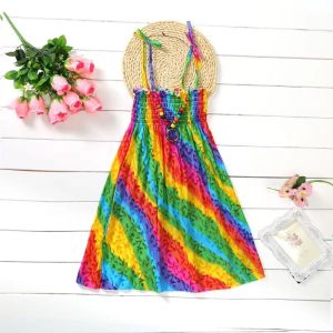 Fashionable Summer Childrens Dress Girls Beach Skirt mid Waist Floral Print PU Material Kids Princess Dress