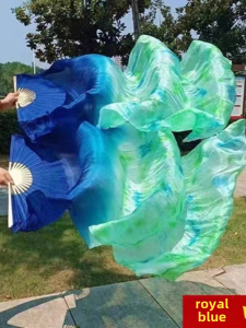 Long Silk Dance Fan Hand Dyed Embroidery Belly Dance Fan Extended Silk Dance Props Fitness Exercise Yoga Sports Accessories