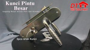 Kunci Pintu Besar Silver Full Set Silinder Gagang Bulat Handle Pintu