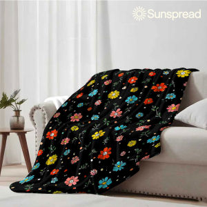 Beast Kingdom | Black Tiny Color Floral Soft Warm Flannel Blanket Lightweight Cozy Christmas Halloween Home Decor Room