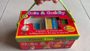 5 Hardcover Books and 5 Building Blocks – Pets Farm Zoo & Wild Animals Set in a Carry Box for Kids