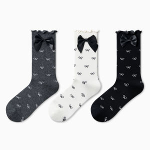 HAPPYLEMON | Summer Thin Ballet Style Womens Socks Butterfly Knot Over The Knee Long Miu Miu Style Cotton Blend Breathable Moisture Wicking