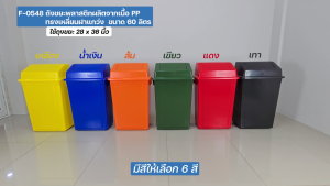 CHINTER F-548 ถังขยะพลาสติก60ลิตร แบบฝาแกว่ง มีสีเหลืองน้ำเงินแดงเขียวเทาส้ม ไม่สกรีน/สกรีน