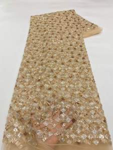 2026 Fashion French Mesh Beaded Embroidery Groom Nigerian Lace Fabric With Sequins African Nigerian Fabric For Wedding Dresses