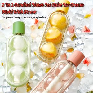 Candied Haws Ice Cream Mold Straw Portable Silicone Ice Fruit Mould Ice Cube DIY Ice Cube Film Popsicle Ice Ball Summer
