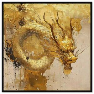 Tranh phong thủy rồng vàng. Tranh treo tường dán tường sơn dầu canvas trang trí. CGI-1936