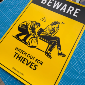 Beware Watch Out For Thieves. Warning. Sign Label Notice Signage. Laminated Waterproof Scratch Resistant. Suitable for Indoor and Outdoor.