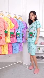 baju tidur wanita dewasa PENDEK BAHAN KAOS TEBAL Rayon kancing 2 hidup 1 kantong Premium bordir.