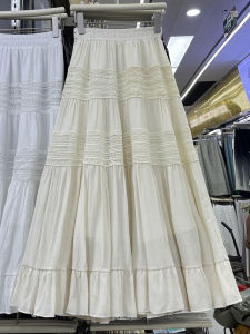 French Gentle Style High Waist A-Line Skirt Hollow out Embroidery Elastic Waist Midi Skirt Spring Summer New Arrival Slimming Effect