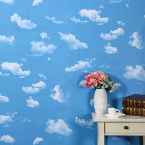 KEERMAN | Vintage Self-Adhesive Waterproof Wallpaper Thick Blue Sky and White Clouds
