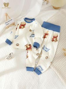 ชุดนอนเด็กผ้าฝ้าย ชุดฤดูใบไม้ร่วง ชุดนอนเด็กผู้ชายและเด็กผู้หญิง ชุดอยู่บ้าน แขนยาว ลายการ์ตูน ความยาวปกติ