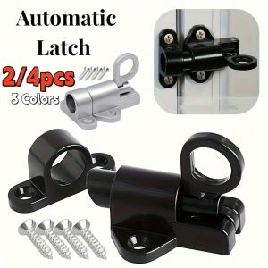 2/4Pcs Aluminum Alloy Spring Door Bolt LockAutomatic & Self-closing SecurityDurable Bounce Mechanism with Safety Pull Ring