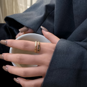 Double Layered Chain Zirconia Ring for Women Luxury Minimalist Unique Design Cold Tone High End Open Finger Ring Fashion Jewelry