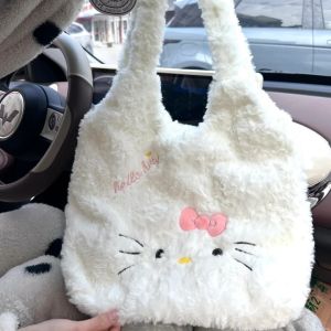 Kitty Cat Plush Embroidered Shoulder Bag Womens Sweet Cute Girl Heart Autumn Winter New Style Fresh Sweet Style Large Size