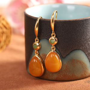Handmade Original S925 Sterling Silver Gold Plated Original Mine Honey Amber Drop Earrings 2024 Style Turquoise Ethnic Luxury Womens Earrings