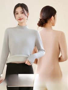 MiiOW | Áo len dệt kim màu trơn dài tay cổ cao cho nữ mùa thu đông thường ngày thoải mái thoáng khí áo lót dệt kim