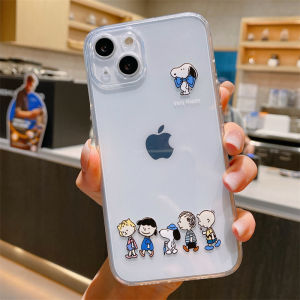 Cute Snoopy Phone Case Transparent Full Cover Silicone Protective Shell for 13/14 15/16/17 pro Max 12/11 XR XS Max