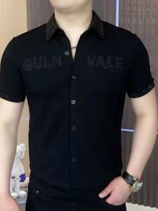 Áo Sơ Mi Nam Mùa Hè Tay Ngắn Mỏng Co Giãn Cao Cấp Đính Đá Nhiều Lớp Cổ Bẻ Đa Năng Chất Lượng Cao Thoáng Khí Cotton Polyester