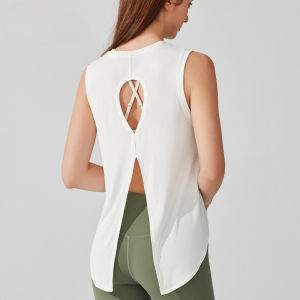 Womens Sleeveless Sports T-Shirt Tank Top - Summer Running Fitness Loose-Fit Cover-Up Yoga Shirt with Stylish Back Design & Quick-Dry