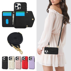 Card Case For iPhone 15 16 17 Pro Max With Crossbody Strap Lanyard Mobile Phone Case Cards Slot Case Leather Case With Card holder Cases Cover Shell With Rope Sling Casing For iPhone 15 pro max 13 11 12 promax 16E 17 Air 15pm 14 16 Plus X XR XS Max