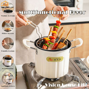 Vision Japanese Oil Saving Deep Fryer Pot Carbon Steel Fryer with 304 Stainless Steel Filter Household Kitchen Cookware Fryer Pan Non-Stick Pot for Frying/ Boiling Tempura Fryer