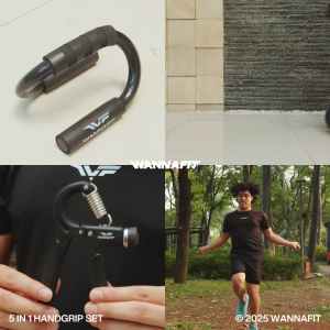 WANNAFIT Paket 5 in 1 | Handgrip AB Wheel Push Up Bar Skipping | Alat Olahraga Rumah