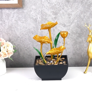 Elegant Red Tulip LED-Activated Waterfall Desktop Fountain with Pebble Decor