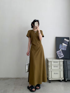 Summer New Style Pure Color round Neck Short Sleeve T-Shirt Dress Womens Casual Slim Fit A-Line Skirt Dress Korean System