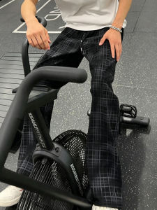 ZHUOCAN | Vintage American Plaid Lightweight Straight Pants