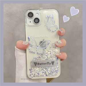 14 pro Max 15 pro 16 17 Phone Case Womens Style Foldable Sandflow Butterfly Protective Cover Soft Acrylic Eco-friendly
