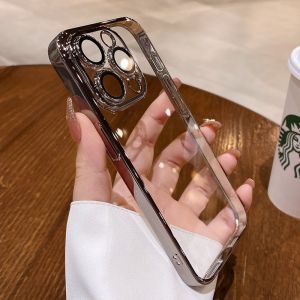 Ultra-Thin Plated Phone Case for Apple 14Promax 13Pro New Model with Lens Film Dustproof Net Male Female Users Transparent Protective Shell