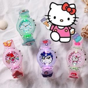 Sanrio Watch Melody Cinnamoroll Children LED Luminous Watch Kuromi Hello Kitty Student Wrist Watch Kids Birthday Gift Toy
