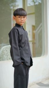 Baju kemeja pangsi anak tk sd adat sunda koko anak hitam polos lengan tangan panjang