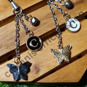 Strap Phone Charm Epoxy Inisial Bulat Gantung & Kupu-kupu Lonceng: Pilihan Huruf