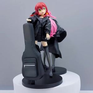 Bandai | 20cm Anime Girl Guitar Case Backpack Bag PVC Statue Black Clothing Collectibles Model Toy Rock Style Handmade Gift
