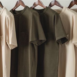 Maden Workwear American Retro Three-Needle Pocket T-Shirt Mens Fashion Pure Color Short-Sleeve Cotton Casual Summer Top