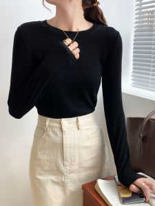 Womens Long Sleeve round Neck Base Shirt Thin Style Spring Autumn Fashionable Inner Wear White T-Shirt Trendy Commute Style