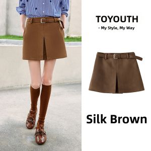 Toyouth | Retro Faux Suede Nomad Style Belted A-Line Skort
