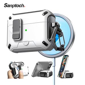 Sanptoch AirPods 4th / Pro2 / 3rd Gen Automatic Lock Protection Case Built in Invisible Stand Headset Casing with Cleaning Pen For Airpods Pro / 2 / 1 Anti-drop Shockproof Full Cover with Lanyard
