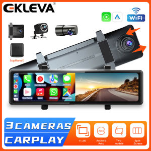 EKLEVA 12 Inch 3 Cameras AHD 4K Car Dash Cam Rearview Mirror Video Recorder Support CarPlay WIFI Bluetooth Connection Car DVR