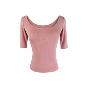 Wang Han Yan Modan Series Slim Fit Short Sleeve U Neck Knitted T Shirt Womens Top Summer Breathable Moisture Wicking Pure Color