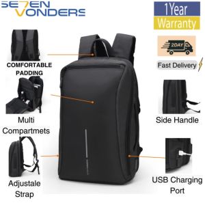 SE7EN VONDERS Premium Nylon 15-Inch Laptop Backpack with USB Charging Port and Adjustable Straps