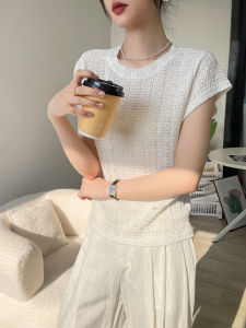 White round Neck Short Sleeve T-Shirt Women Summer New Hollow out Ice Silk Knitted Base Shirt Top Outerwear Breathable Moisture Wicking